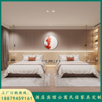 Hotel bed custom hotel furniture standard room full set of homestay apartment single double bed rental room simple furniture full set