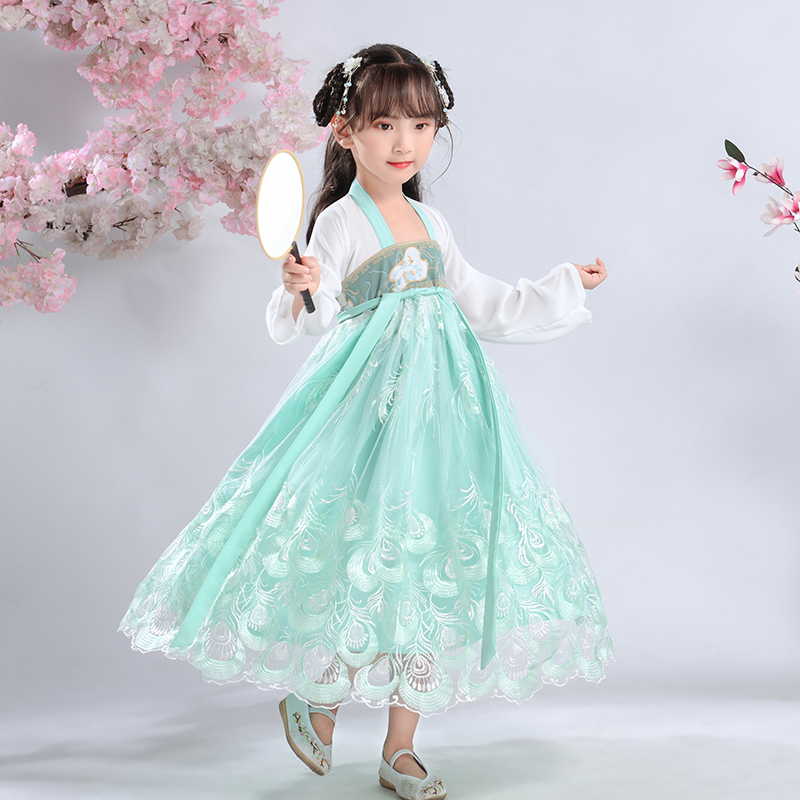 Trung Quốc chiếc váy cô gái cổ tích cổ váy gió của Trung Quốc chảy trẻ em cổ tích siêu trong chiếc váy ngực vào mùa thu mùa hè váy trẻ em lớn của.