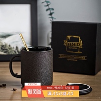 ezicok Office teacup Ceramic mug with lid Coffee cup Mens water cup Simple Japanese gift cup