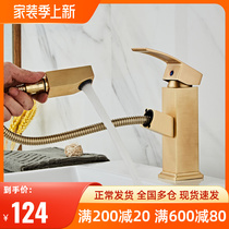 Nordic drawing gold pull-out tap hot and cold full copper washroom with washbasin brief and luxurious