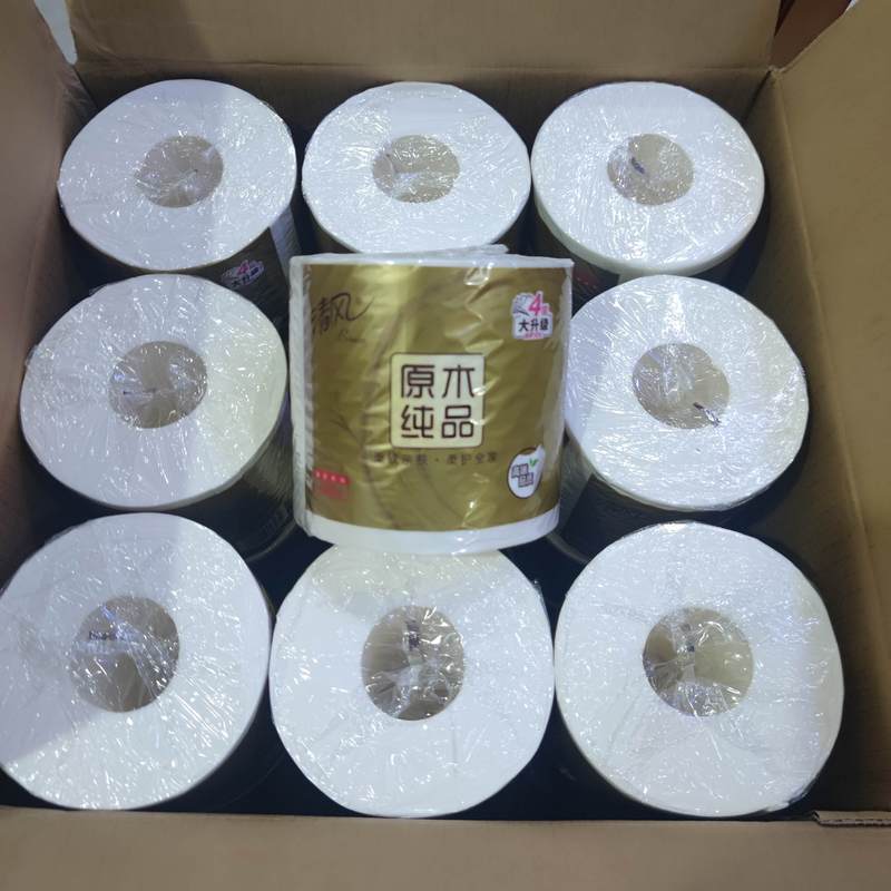 Qingfeng Toilet Paper, Pure Wood Premium Series, 4-Ply Thickened Toilet Paper, 200G*27/Box, Core Roll Paper