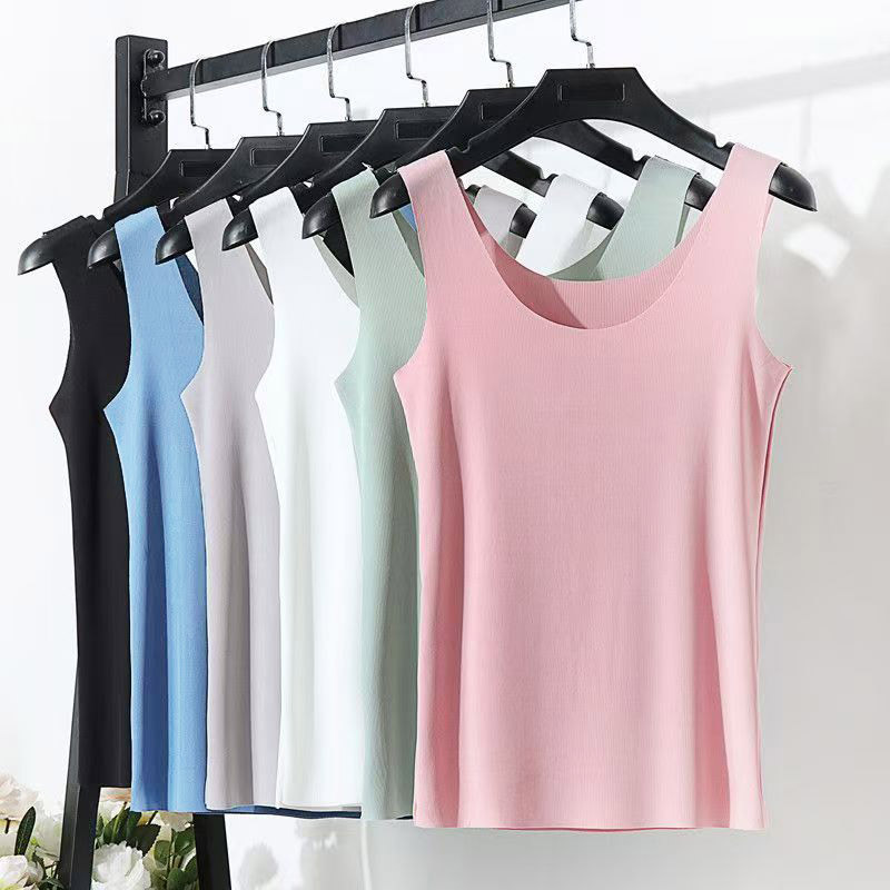 Women's Milk Ice Silk Camisole, Seamless, Suitable for Outerwear or Innerwear, Sleeveless, Loose-Fitting, Thin Summer Style