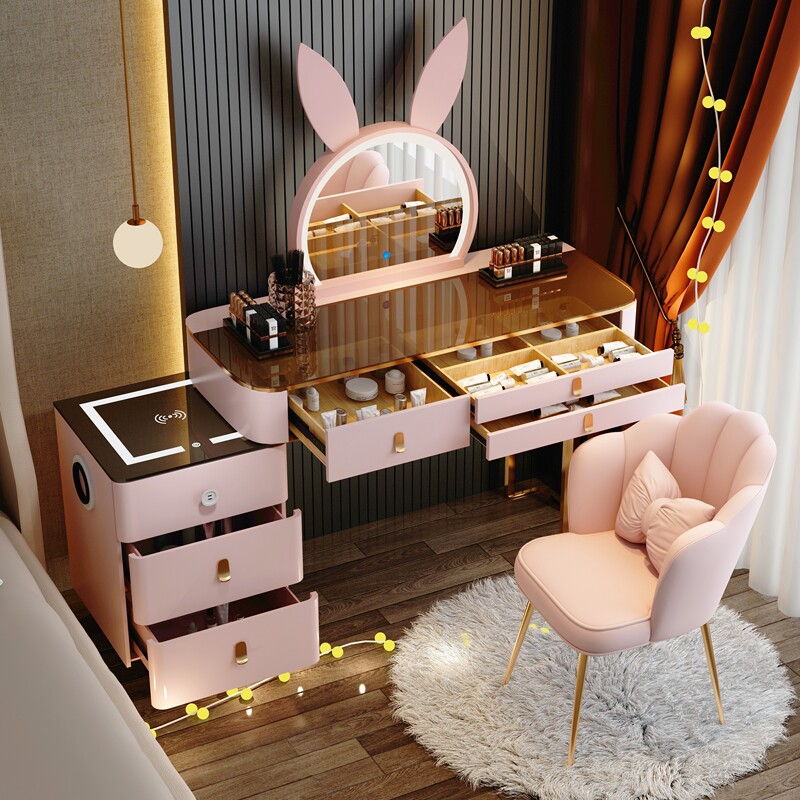 Pink Dressing Table 2025 New Model, Light Luxury Bedroom Modern Minimalist Small 60cm Internet Celebrity Drawer Cabinet Integrated Makeup Table