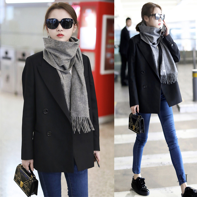 Sandro Moscoloni black woolen small suit jacket women's short winter casual temperament woolen suit