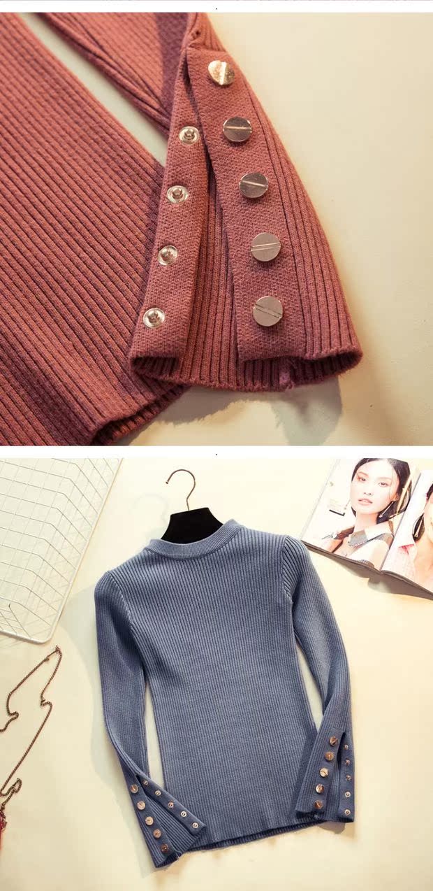 Chic đầu thu 2018 phiên bản Hàn Quốc mới của chiếc áo dài tay tự phối linh hoạt áo sơ mi mỏng đa năng ngắn đoạn đầu đan áo phụ nữ áo len nữ đẹp 2021