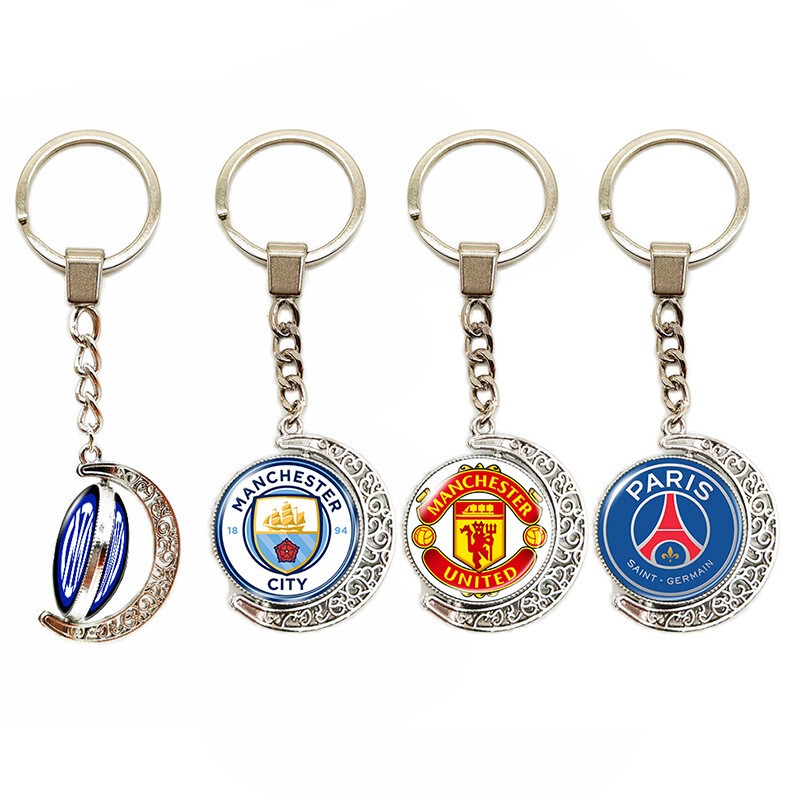 New Product Liverpool Chelsea Football Team Peripheral Double-Sided Gemstone Crescent Metal Keychain Pendant