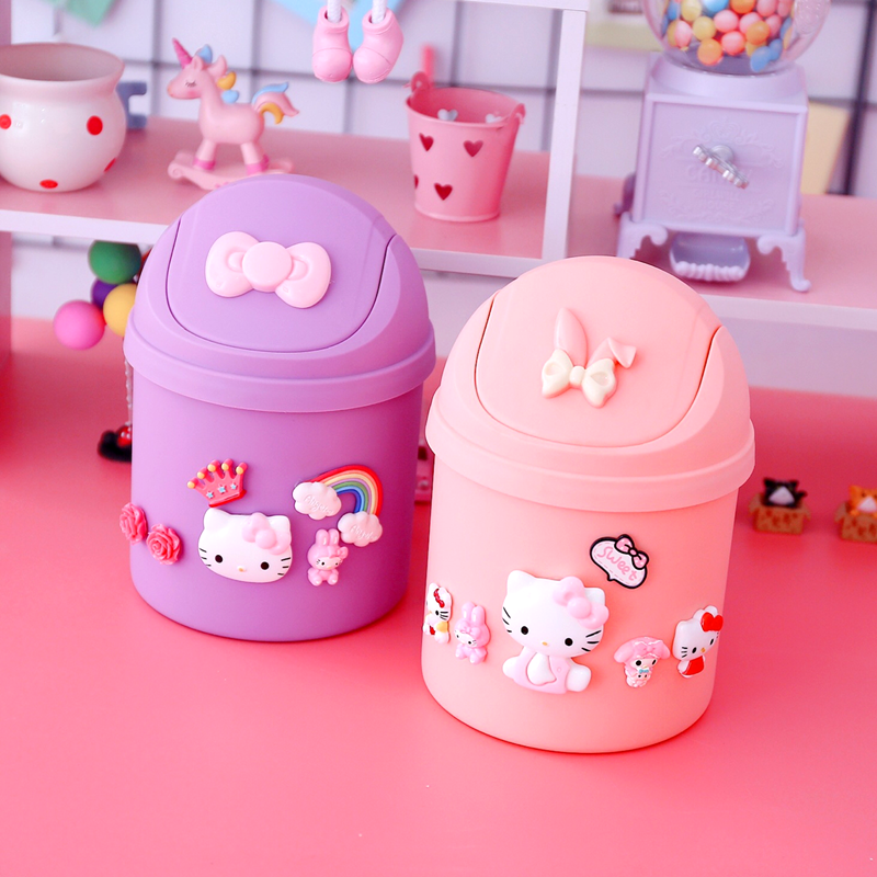 Cute Cartoon Teen Desktop Trash Can Mini Tea Table Nordic Mesh Red Ins with lid Desktop Containing Bucket 