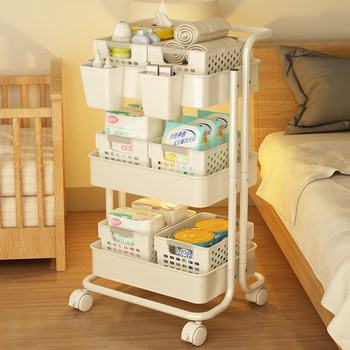 Baby supplies storage rack trolley floor-standing multi-story bedroom bedside feeding table movable snack storage rack