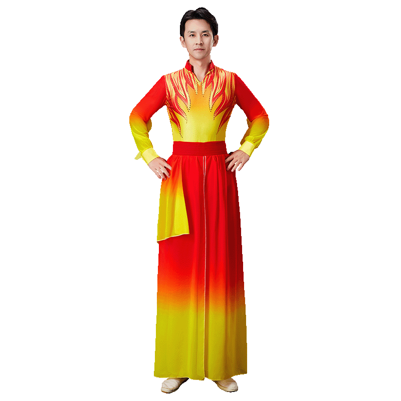 现代歌伴舞蹈服装男开场舞大摆裙万疆大合唱灯火里的中国演出服男