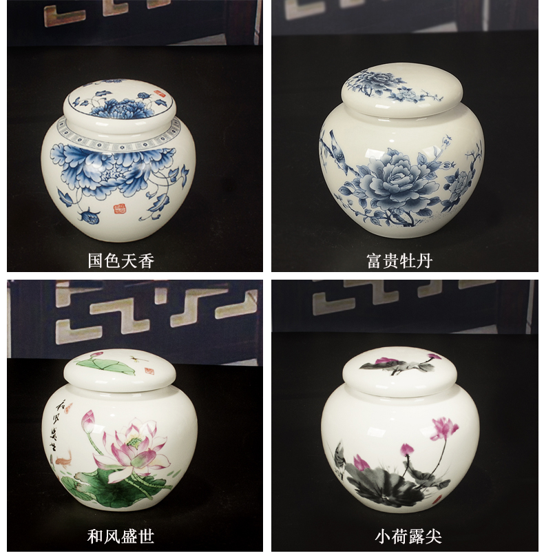 The New pack of blue and white porcelain pot of honey paste paste liquid tank general seal storage tank ceramic tea pot