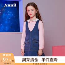 Anel childrens clothing girls skirt autumn new middle and big childrens vest skirt ruffle corduroy dress