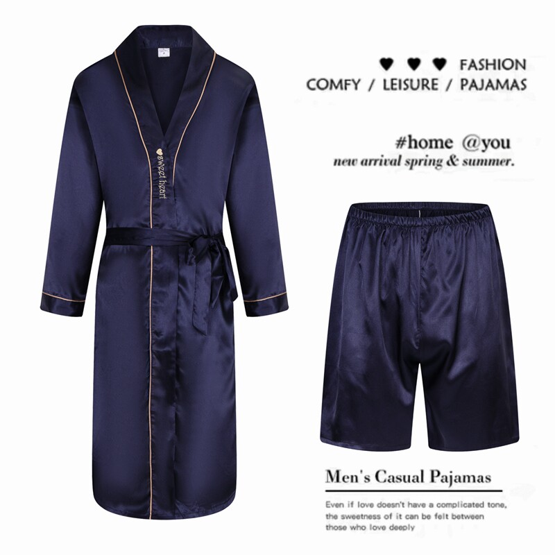 Men's pyjamas sleeping robes men's spring and autumn, ice silk thin and silk long sleeves Summer bathrobes suit casual new