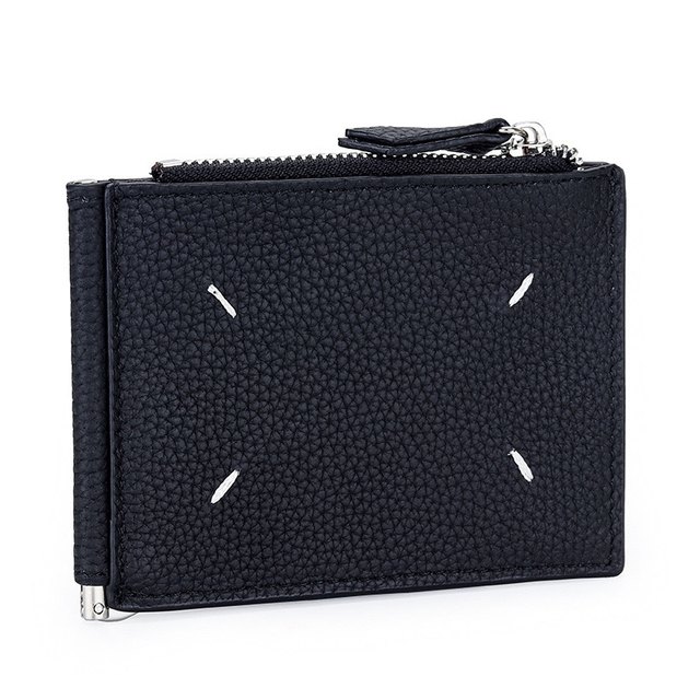 MaisonMargiela ຫນັງແທ້ເງິນໂດລາ clip clip ເງິນສົດບາງ ultra-thin clip ຖືບັດ zipper coin purse