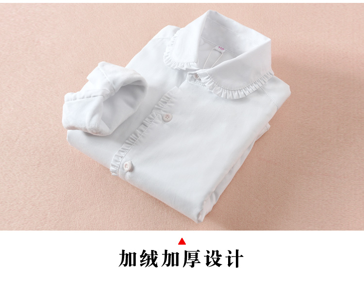 Áo sơ mi trắng bé gái mùa đông cộng với nhung dày ấm áp dài tay cotton trẻ em công chúa nước ngoài đồng phục trường tiểu học sơ mi đẹp cho bé trai