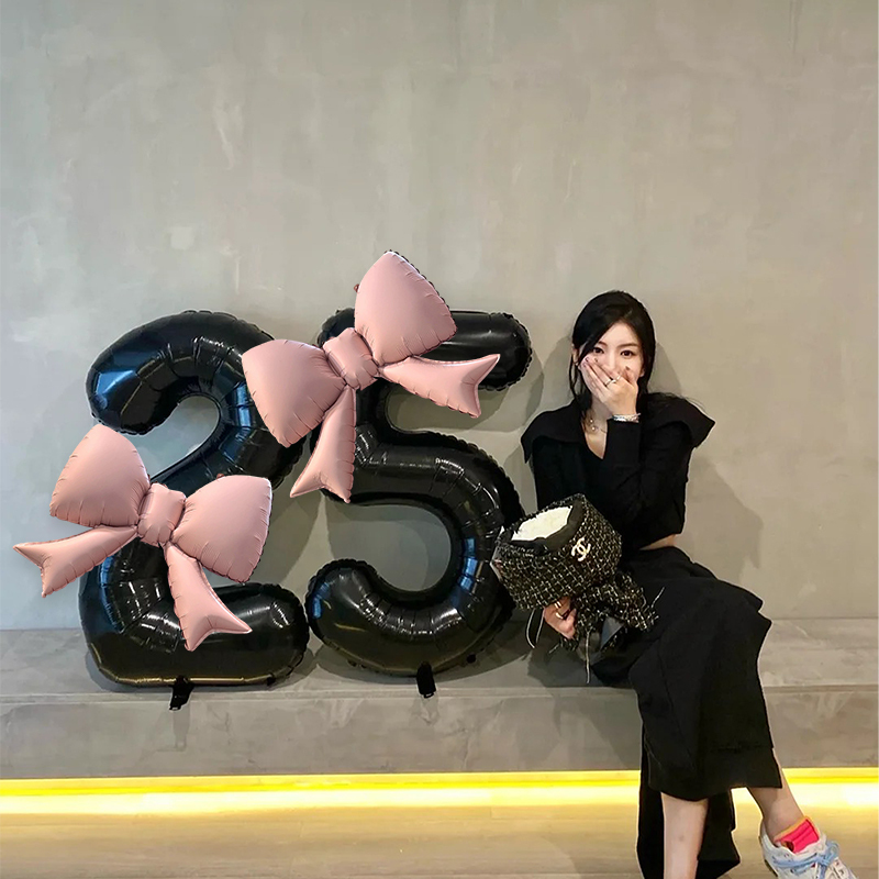 ins New Model 40inch Black Large Number Birthday Internet Celebrity Bow Atmosphere Photo Props Party Decoration Scene