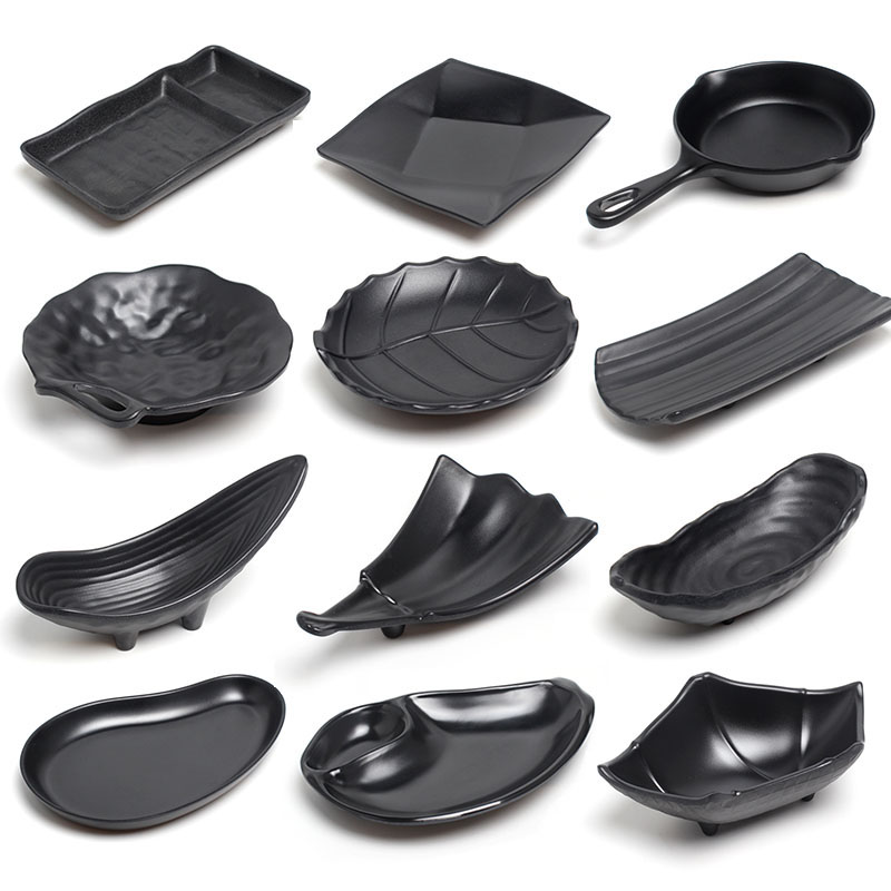 Black snack dish creative tableware plastic commercial KTV bar hot pot barbecue cool dish with dish Japanese