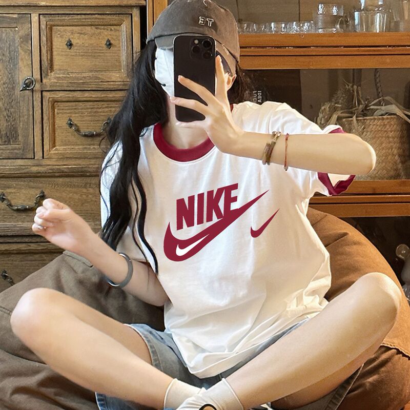 Nike Nike Short-Sleeved Women's T-Shirt Summer Loose Cotton Half-Sleeved Shirt Contrasting Color Round Neck Top Sports Casual T-Shirt for Men Nike Nike Short-Sleeved Women's T-Shirt Summer Loose Cotton Half-Sleeved Shirt Contrasting Color Round Neck Top Sports Casual T-Shirt for Men