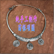 Guizhou Miao and Dong characteristic crafts retro ethnic style assembly jewelry solid Miao silver carved tassel collar