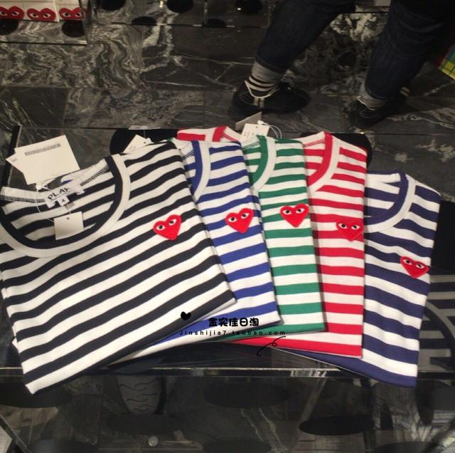 Jin Shijia Japan Kawakubo Ling CDG striped long-sleeved play red heart T-shirt for men and women