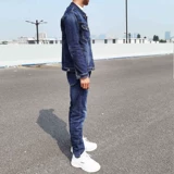 Осенний джинсовый эластичный комплект, трендовая куртка, в корейском стиле