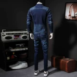 Джинсовый комплект с молнией, трендовая куртка, в корейском стиле