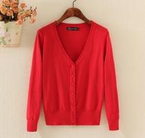 Hot-selling spring and autumn thin chicken-heart neck sweater womens soil open brooch sweater cardigan short jacket Pu wear affordable outside