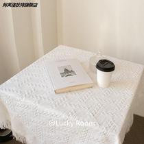Lace white tablecloth ins style coffee table Nordic style French retro knitting high-end Japanese square