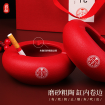 Wedding ceremony wedding supplies Red ceramic ashtray ornaments large Chinese wedding creative home living room gifts