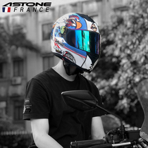 French stone motorcycle helmet male locomotive full helmet double lens Four Seasons universal personality cool race car Summer