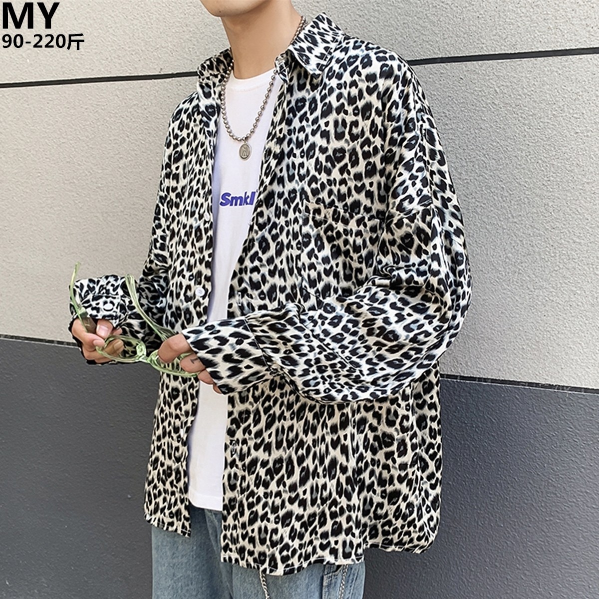 ins Korean funeral department BAO WEN long-sleeved shirt men's autumn plus fat plus size tide fat loose shirt thin coat