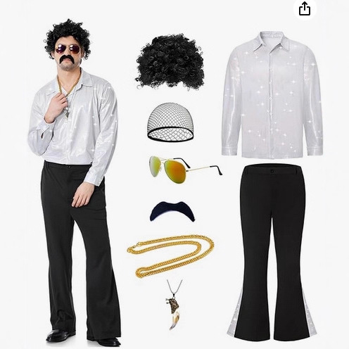 European and American 70S and 80S Retro Nightclub Disco Dance Hall Shirt, Flared Pants, Wig Set, Annual Party Dance Party for Men