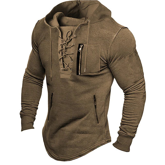 Assassin's Creed Long-Sleeved T-Shirt European and American Fitness Muscular Men's Hoodie with Lace-Up Multi-Zipper Oversized Pullover Sweatshirt