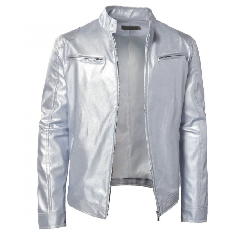 Silver Stage Performance Leather Jacket, Biker Muscle Man Slimming Cycling Outfit, Genuine Leather Singer Extra-Large Leather Jacket
