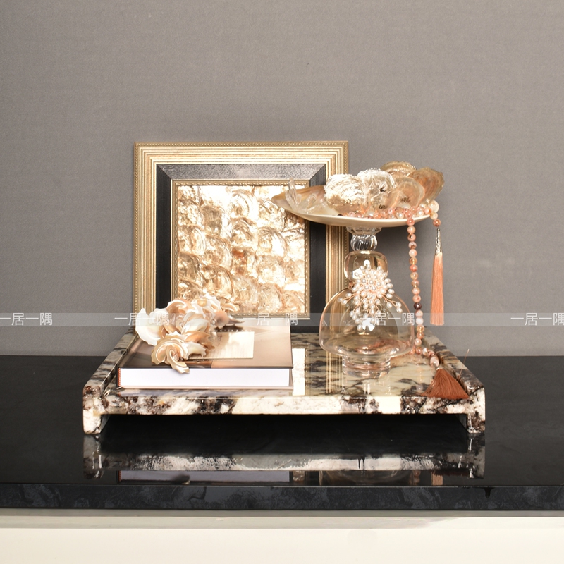 A Small Corner of a Light Luxury Modern Model Room: Living Room Coffee Table, Bay Window, Shell Ornaments, Marble Tray Decoration Set A Small Corner of a Light Luxury Modern Model Room: Living Room Coffee Table, Bay Window, Shell Ornaments, Marble Tray Decoration Set