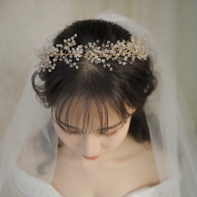 High-end Bridal Head Accessories Crystal Hair Stirrup Hair Band Handmade Pearl Hair Stirrup Accessories Wedding Wedding Wedding Dress Styling Accessories