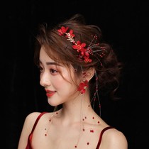 Korean style bridal headwear red flowers toast with accessories headwear headless Ear Clip Ring Sleeve Dress Wedding Ornaments