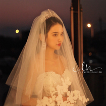 Bride veil Super fairy photo props Net red travel headgear short style simple white multi-layer lace Forest photography