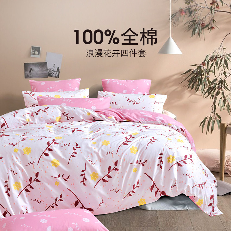(Clearance Special Offer) Avon Ting Pastoral Cotton Printed Bed Four-Piece Set Tie Rope Set Bedding