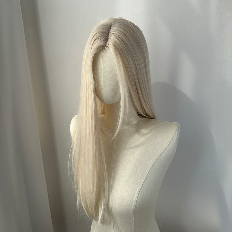 [Moonlight White] Girl Group Platinum· Small Lace Wig for Women, Long Straight Hair, High-Temperature Fiber, Full Head Wig
