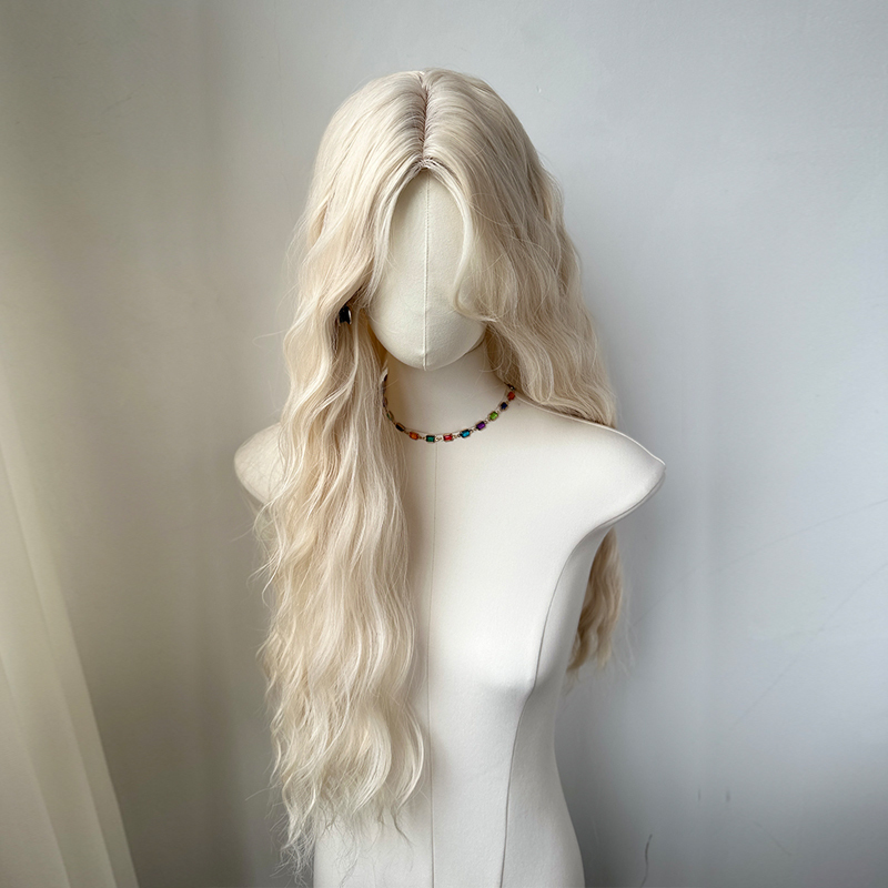 [Moonlight White] Front Lace Platinum Blonde Curly Wig, Summer Thin Style, Full Head Wig for Women, Large Waves
