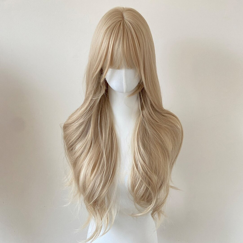 [Princess Moro] Rose Golden Air Bangs, Elegant Large Curls, Synthetic Hair Wig