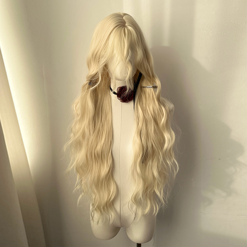Halloween Light Blonde Fairy-Style Photo Shoot Extra-Long Vintage Wool Curls Original Lolita Full-Length Curls