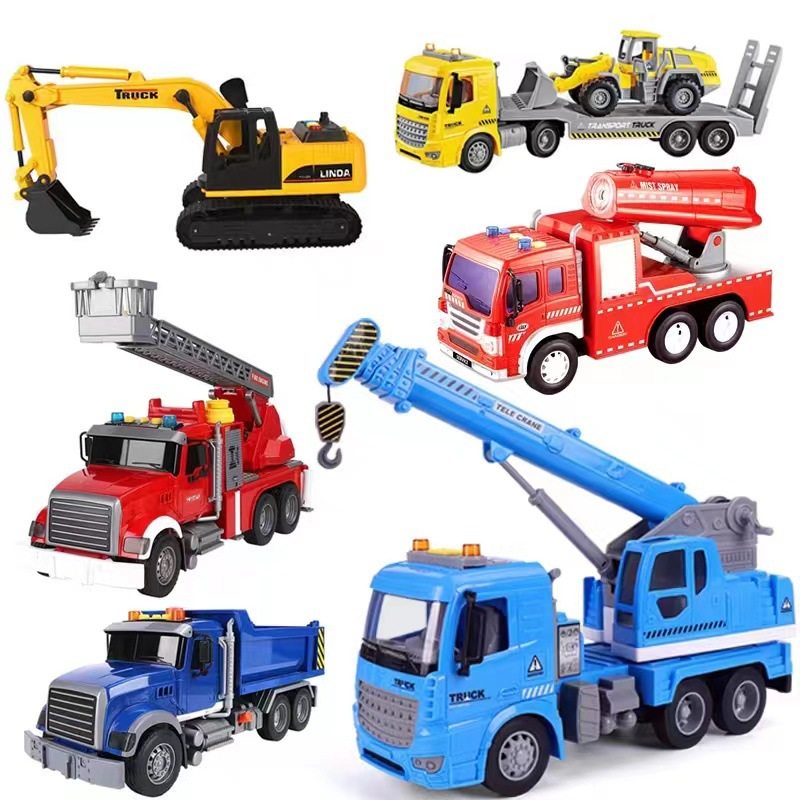 Children's large crane toy engineering car hanger crane simulation suit boy inertia excavator fire truck-Taobao