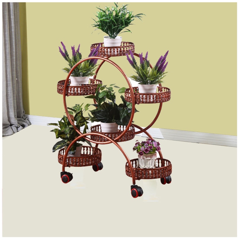 Flower frame iron living room balcony with wheel flower shelf multi-layer special indoor spatial suspension of Nordic network red can move