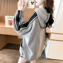 Pregnant womens blouses with long style suit Spring and autumn new big code Korean version lactation womens postnatal loose feeding clothes