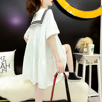 Pregnant woman summer clothing blouses short sleeves Chaumen t-shirt dress Women 2022 Pregnancy Loose out of fashion Fashion Tandem Dress Medium Long