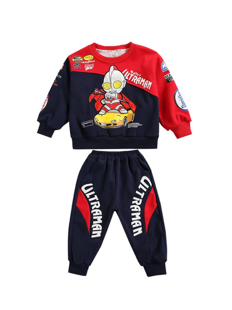 French Boys' Sweatshirt Ultraman Suit Spring and Autumn 2025 New Baby Boy Winter Fleece-Lined Kidsren's Clothing