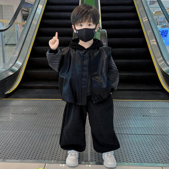 French Children's Clothing Set 2025 New Baby Autumn and Winter Fleece Sweatshirt Boys Thickened Vest Three-Piece Set