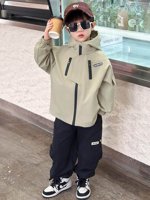 French Boys' Spring Jacket 2026 New Stylish Children's Windbreaker Baby Fleece-Lined Jacket Top