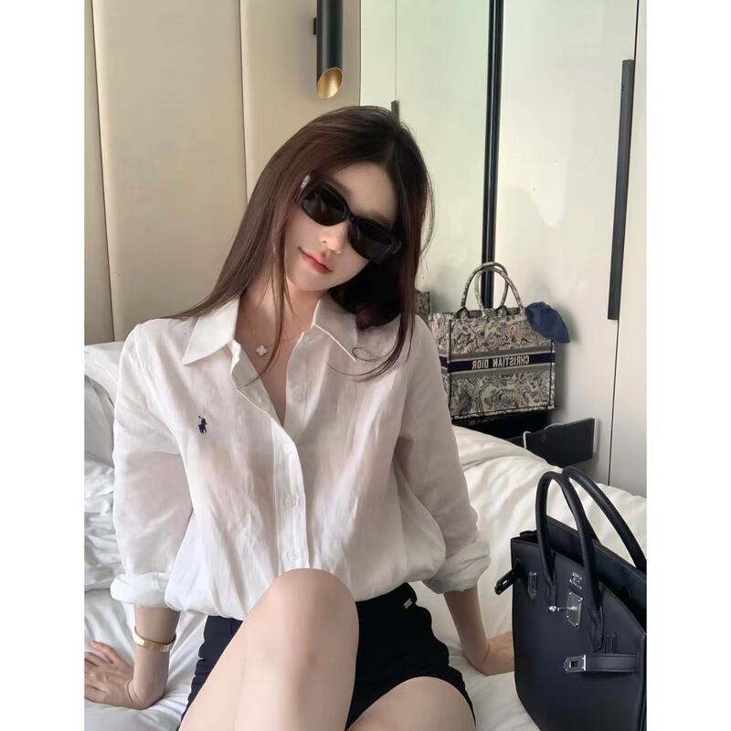 Relaxed White Cotton and Linen Shirt 2026 Early Spring Embroidered Design Top Women's Sun Protection Shirt